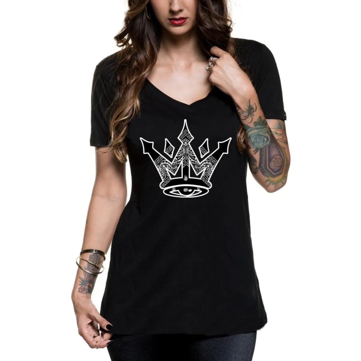 Bandana Crown V-Neck Womens Top