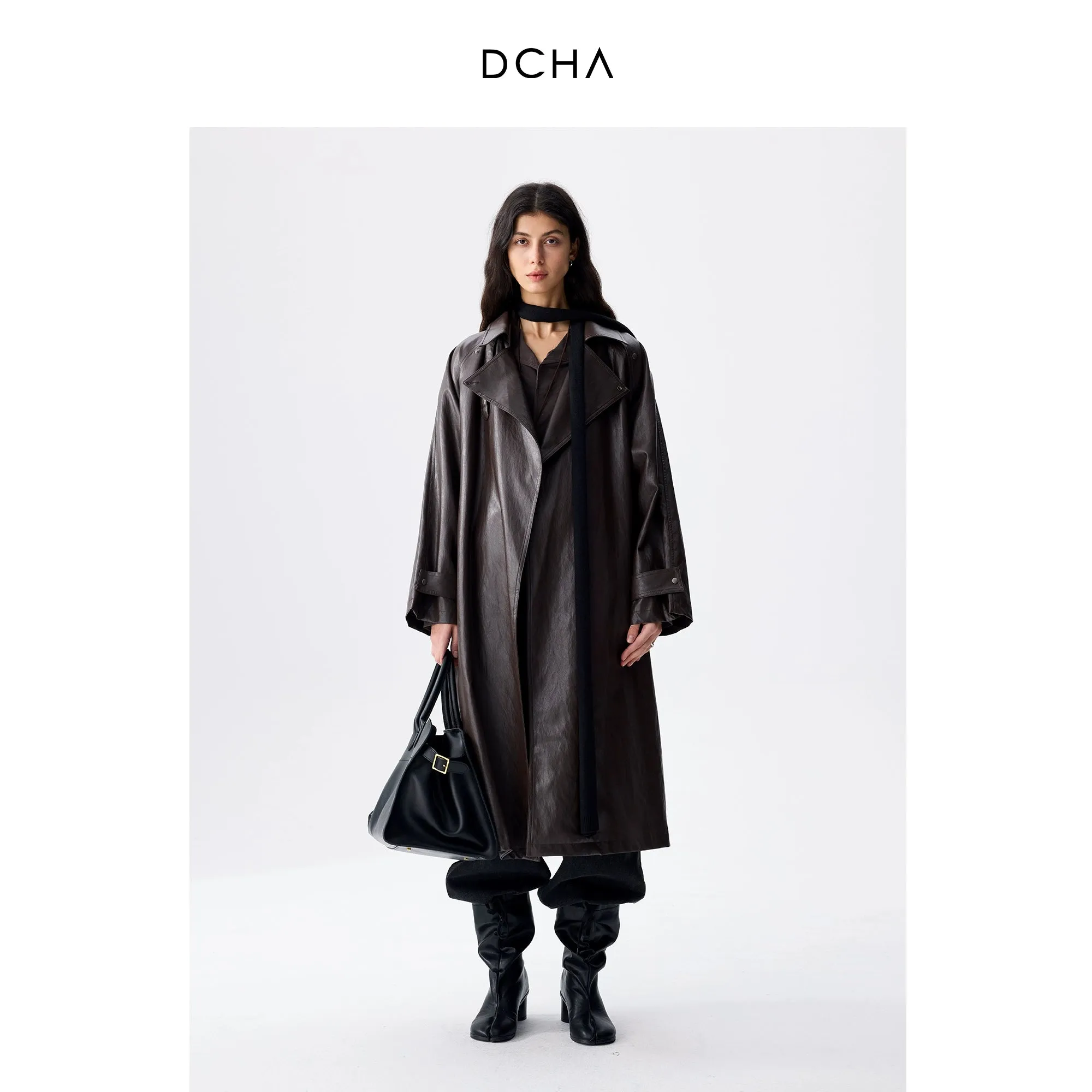 Brown Faux Leather Trench Coat