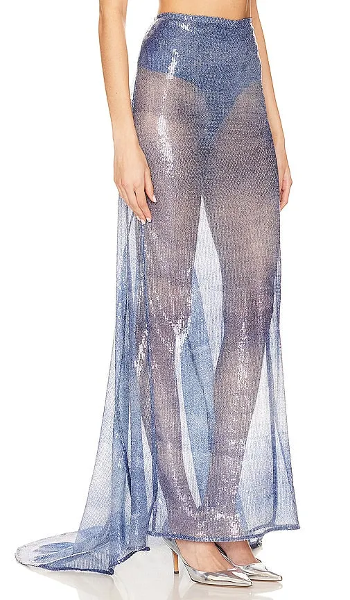 Ceren Ocak Denim Effect Sequin Skirt in Blue