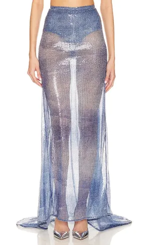 Ceren Ocak Denim Effect Sequin Skirt in Blue
