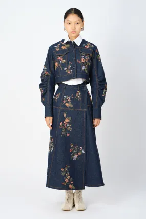 Cerrado cross-stitch denim cropped jacket