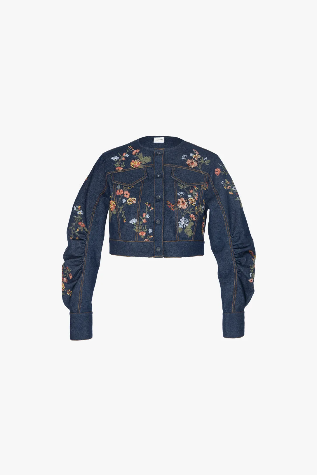 Cerrado cross-stitch denim cropped jacket