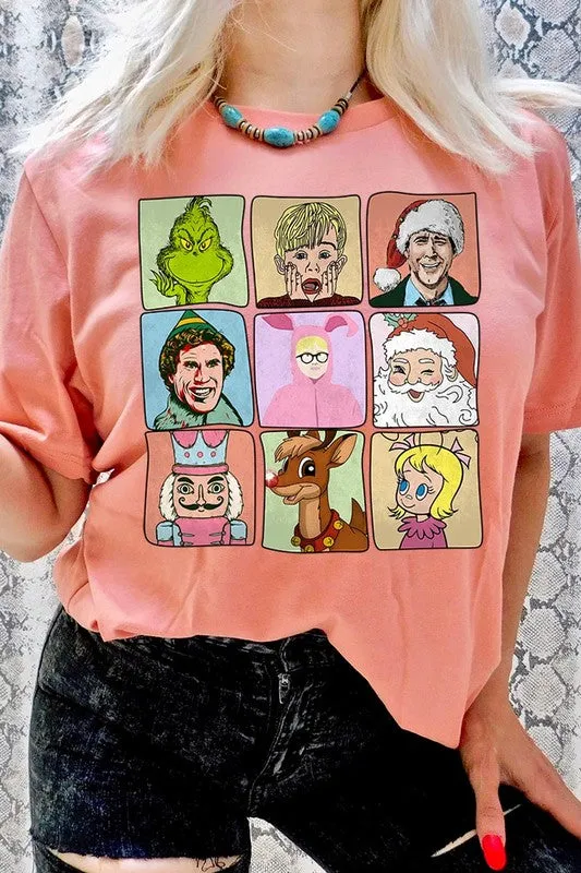 Classic Christmas Movie Characters Holiday Unisex Short Sleeve Graphic Tee T-Shirt