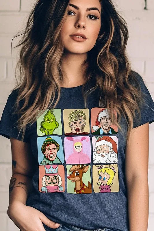 Classic Christmas Movie Characters Holiday Unisex Short Sleeve Graphic Tee T-Shirt