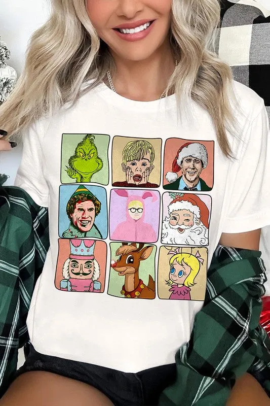 Classic Christmas Movie Characters Holiday Unisex Short Sleeve Graphic Tee T-Shirt