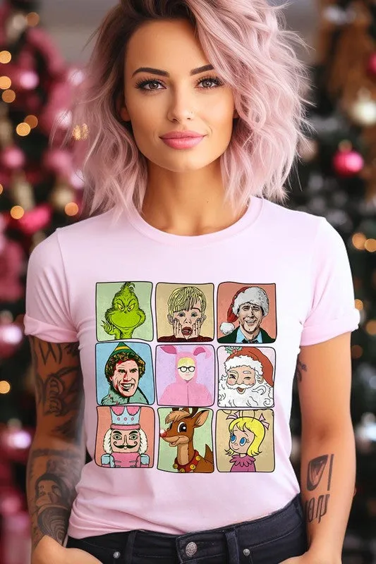 Classic Christmas Movie Characters Holiday Unisex Short Sleeve Graphic Tee T-Shirt