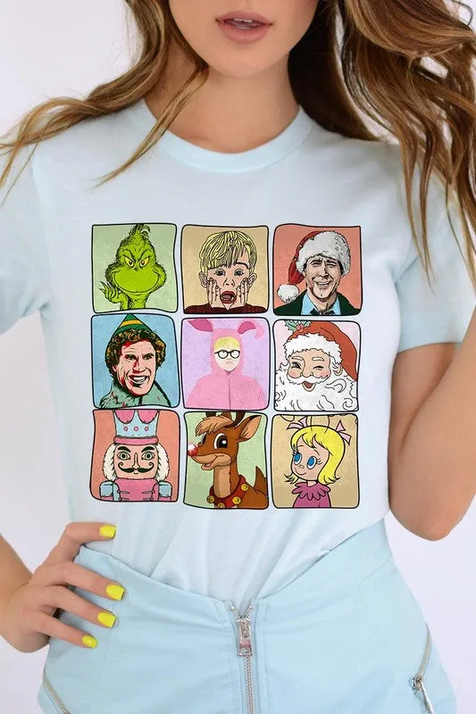 Classic Christmas Movie Characters Holiday Unisex Short Sleeve Graphic Tee T-Shirt