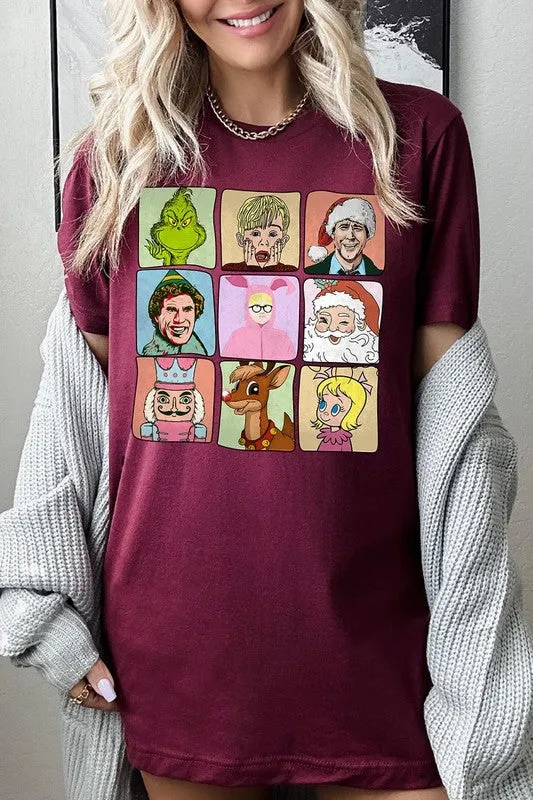 Classic Christmas Movie Characters Holiday Unisex Short Sleeve Graphic Tee T-Shirt