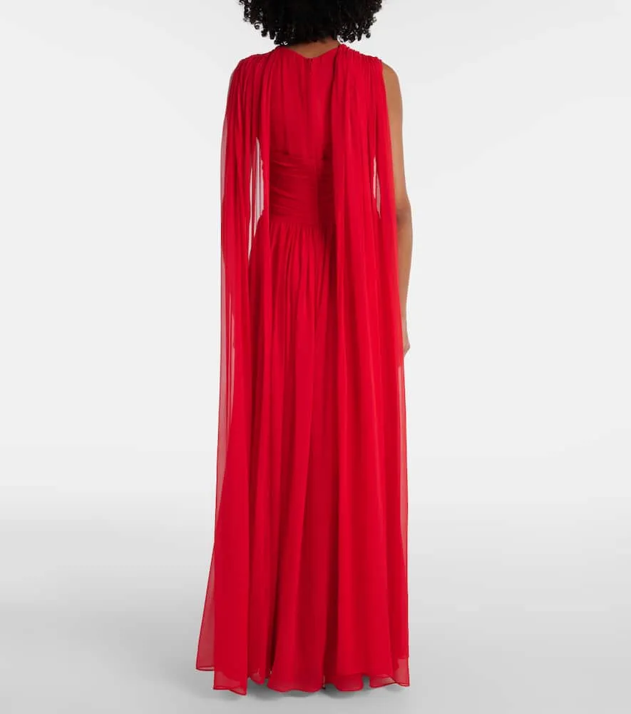 Costarellos Seva gathered silk georgette gown