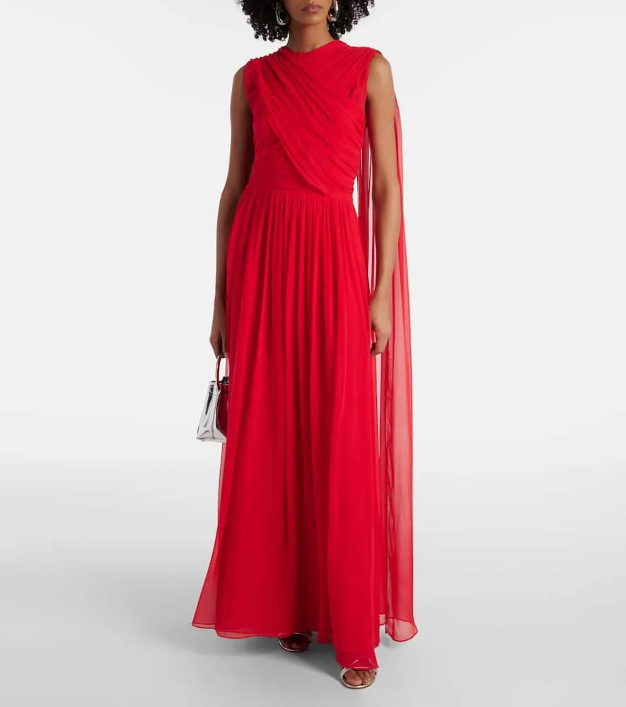 Costarellos Seva gathered silk georgette gown