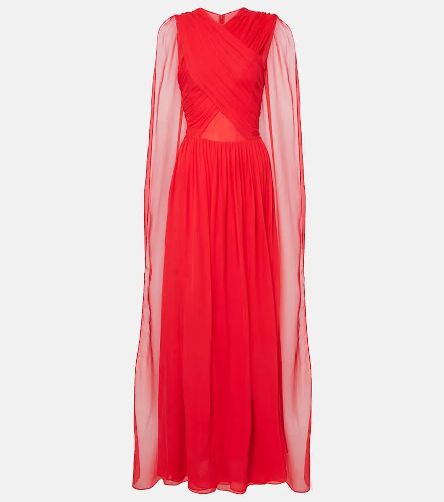 Costarellos Seva gathered silk georgette gown