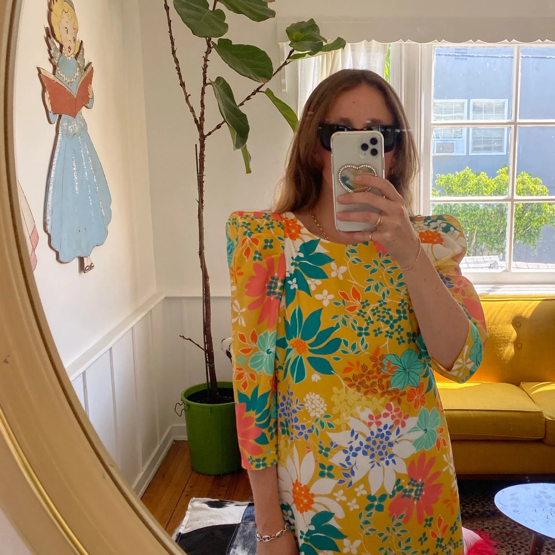 DOLLY Puff Sleeve Shift Dress - Flower Power