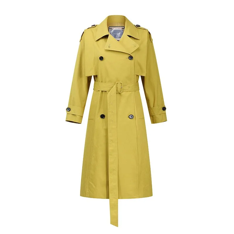 Double-breasted casual lace-up over the knee long trench coat