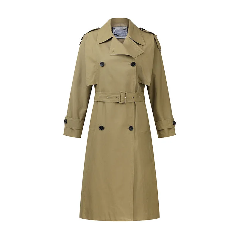 Double-breasted casual lace-up over the knee long trench coat