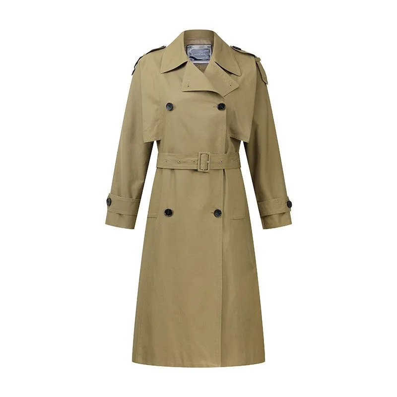 Double-breasted casual lace-up over the knee long trench coat