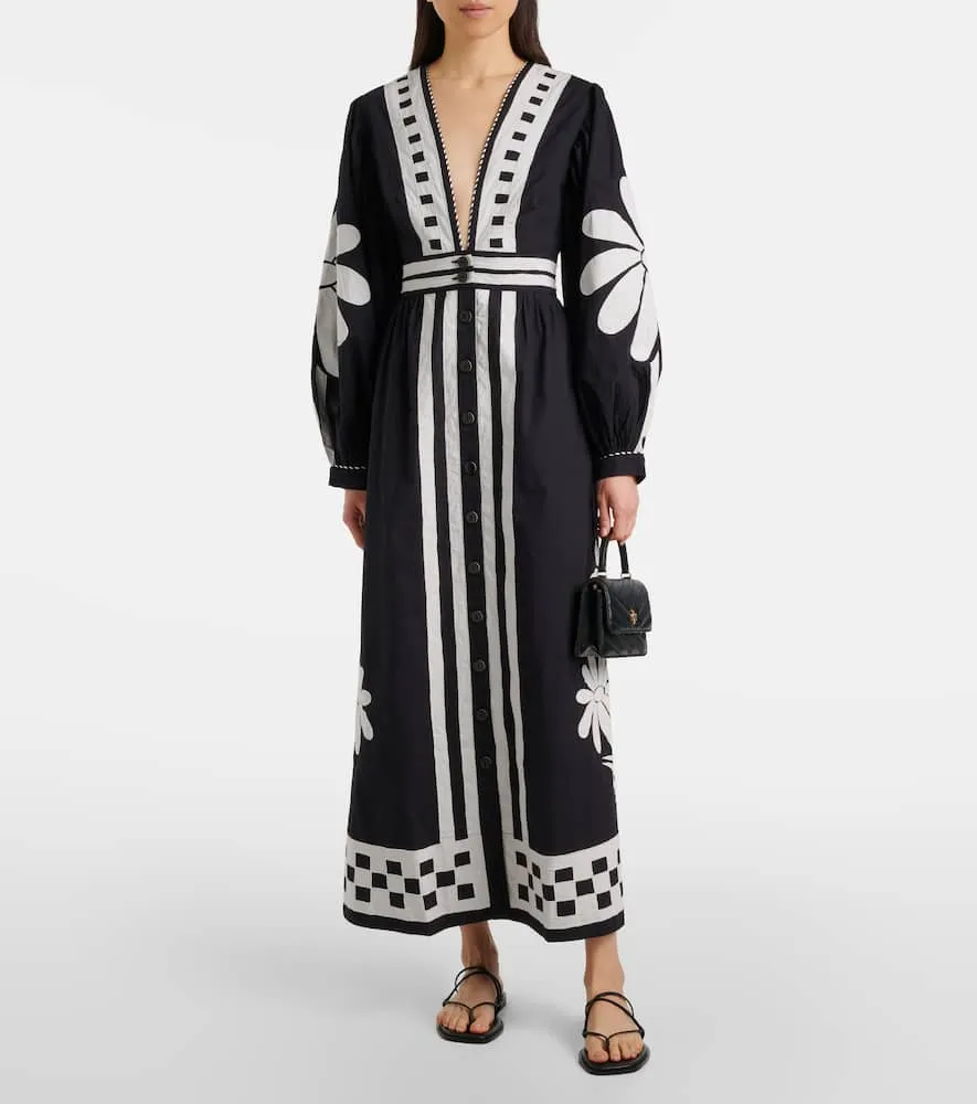Farm Rio Nature Black printed cotton maxi dress