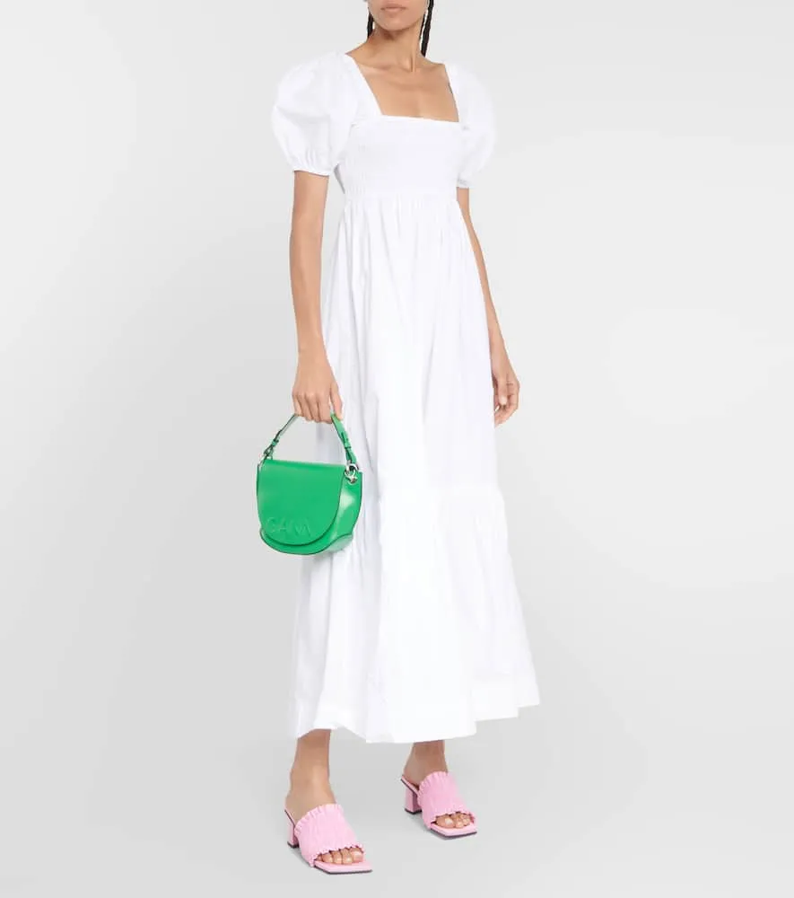 Ganni Smocked cotton poplin maxi dress