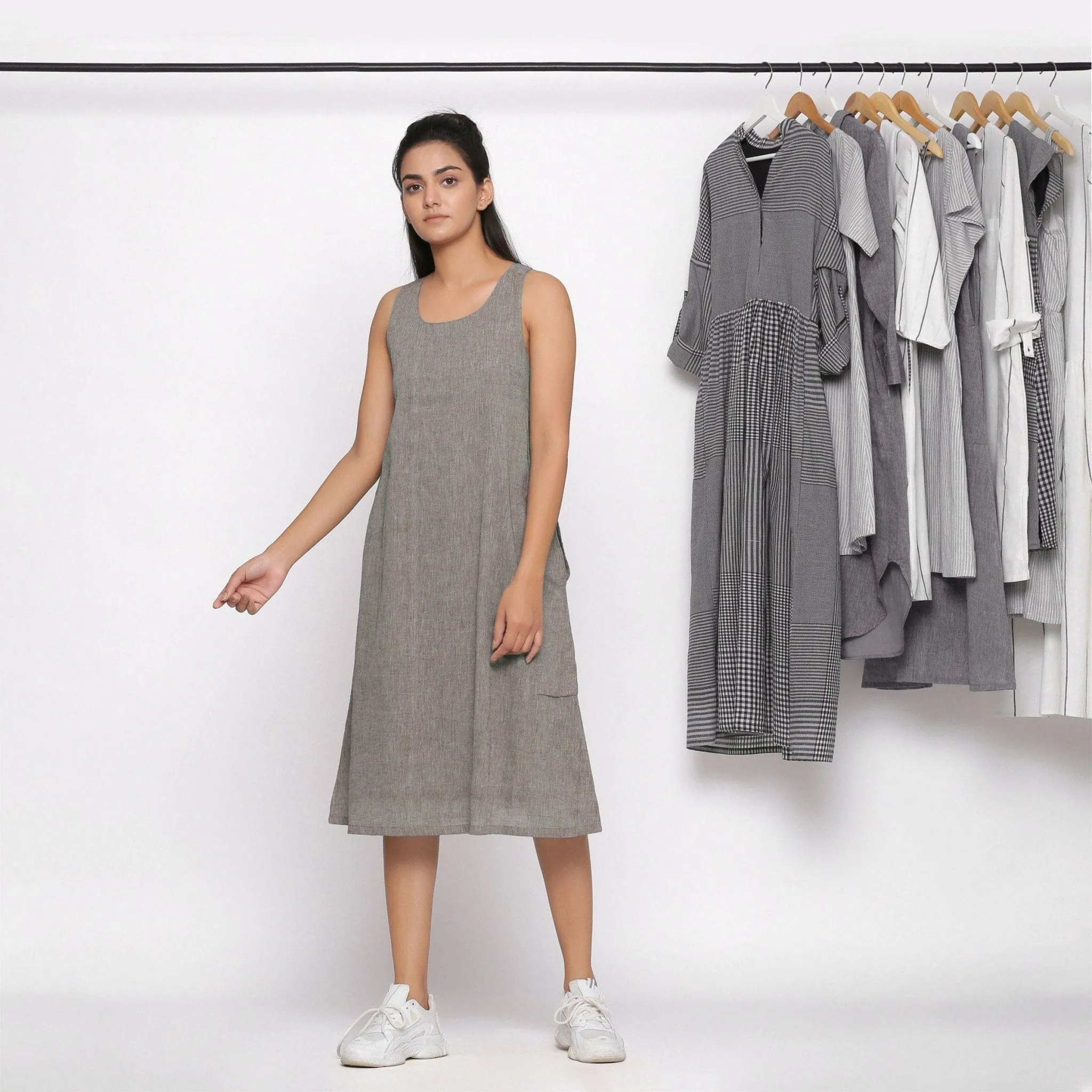 Handspun Cotton Grey Racer Back Shift Dress