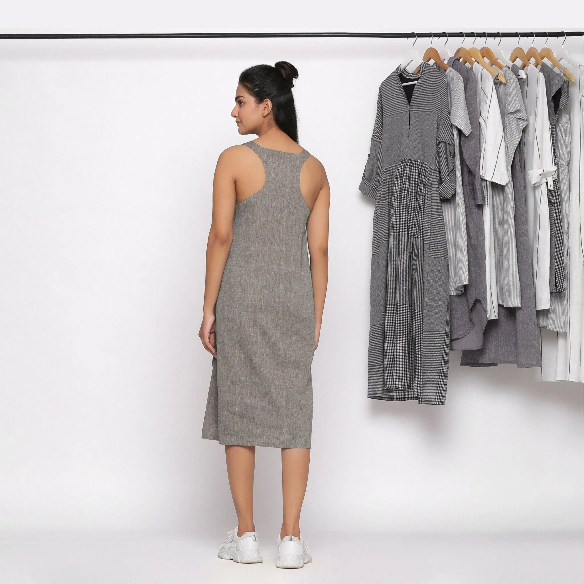 Handspun Cotton Grey Racer Back Shift Dress