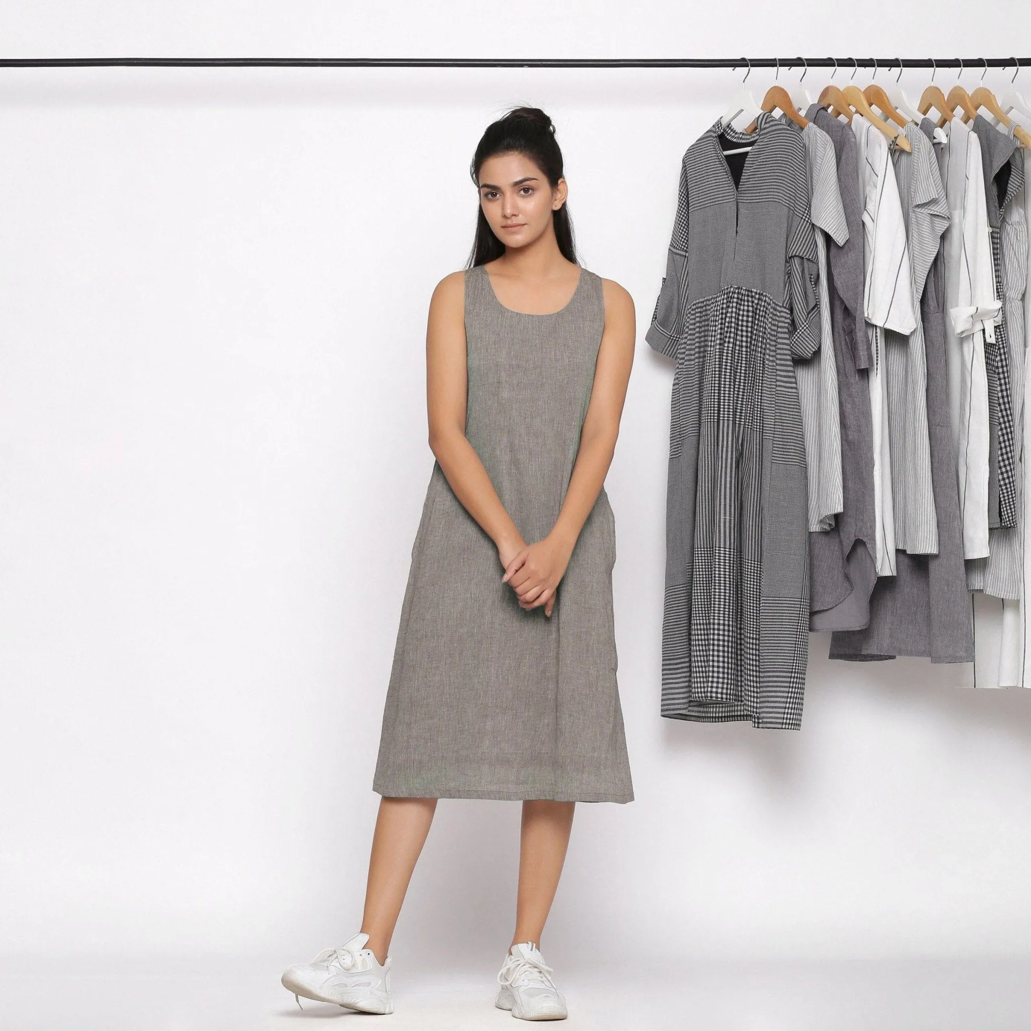Handspun Cotton Grey Racer Back Shift Dress