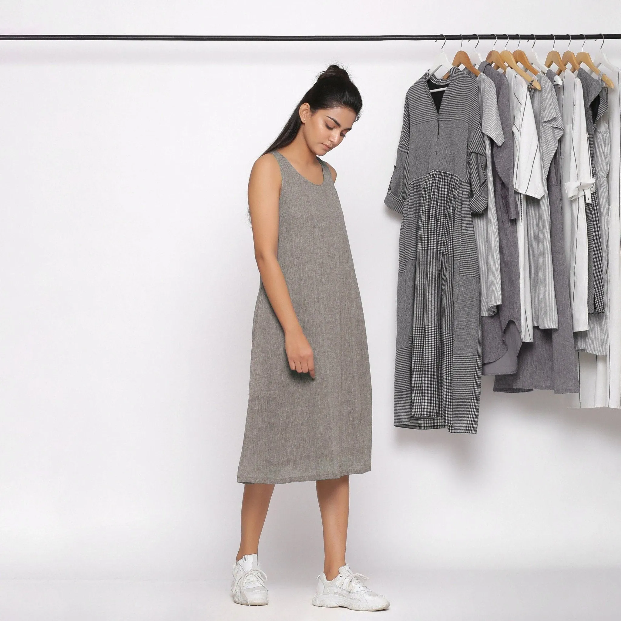 Handspun Cotton Grey Racer Back Shift Dress