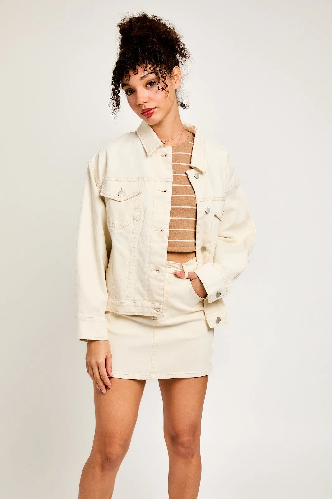 Ivory Stitch Denim Jacket