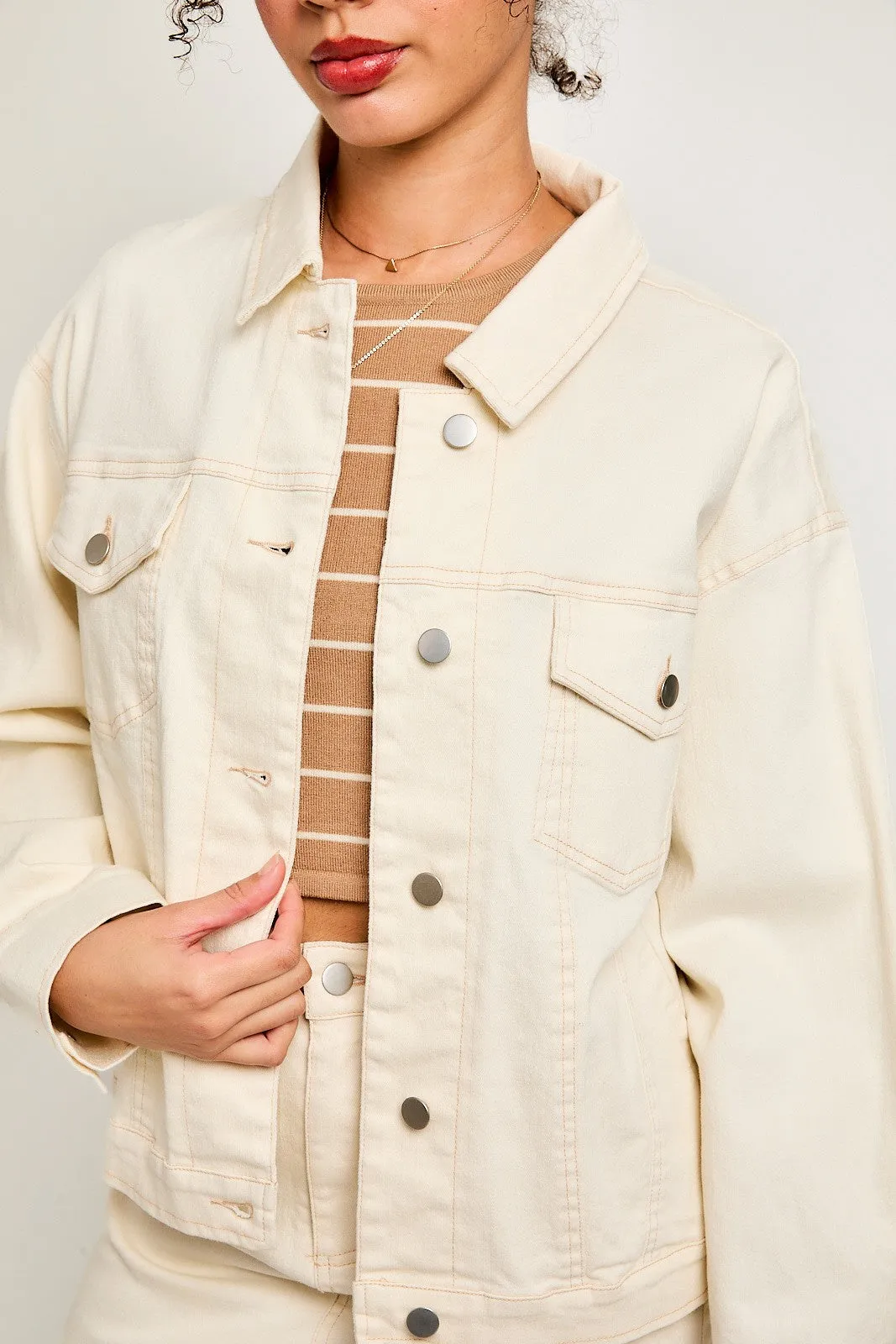 Ivory Stitch Denim Jacket