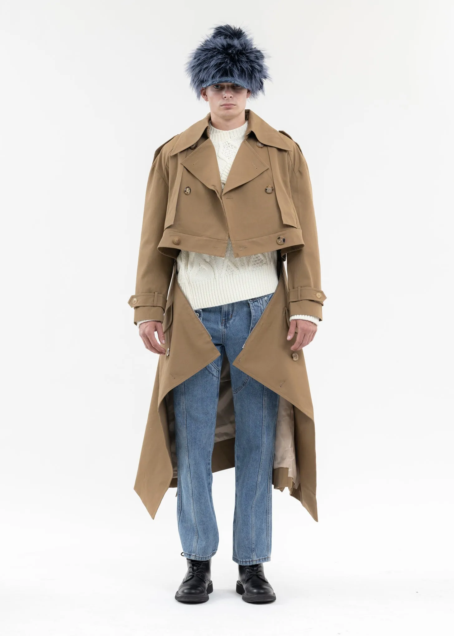 KHAKI DETACHABLE TRENCH COAT