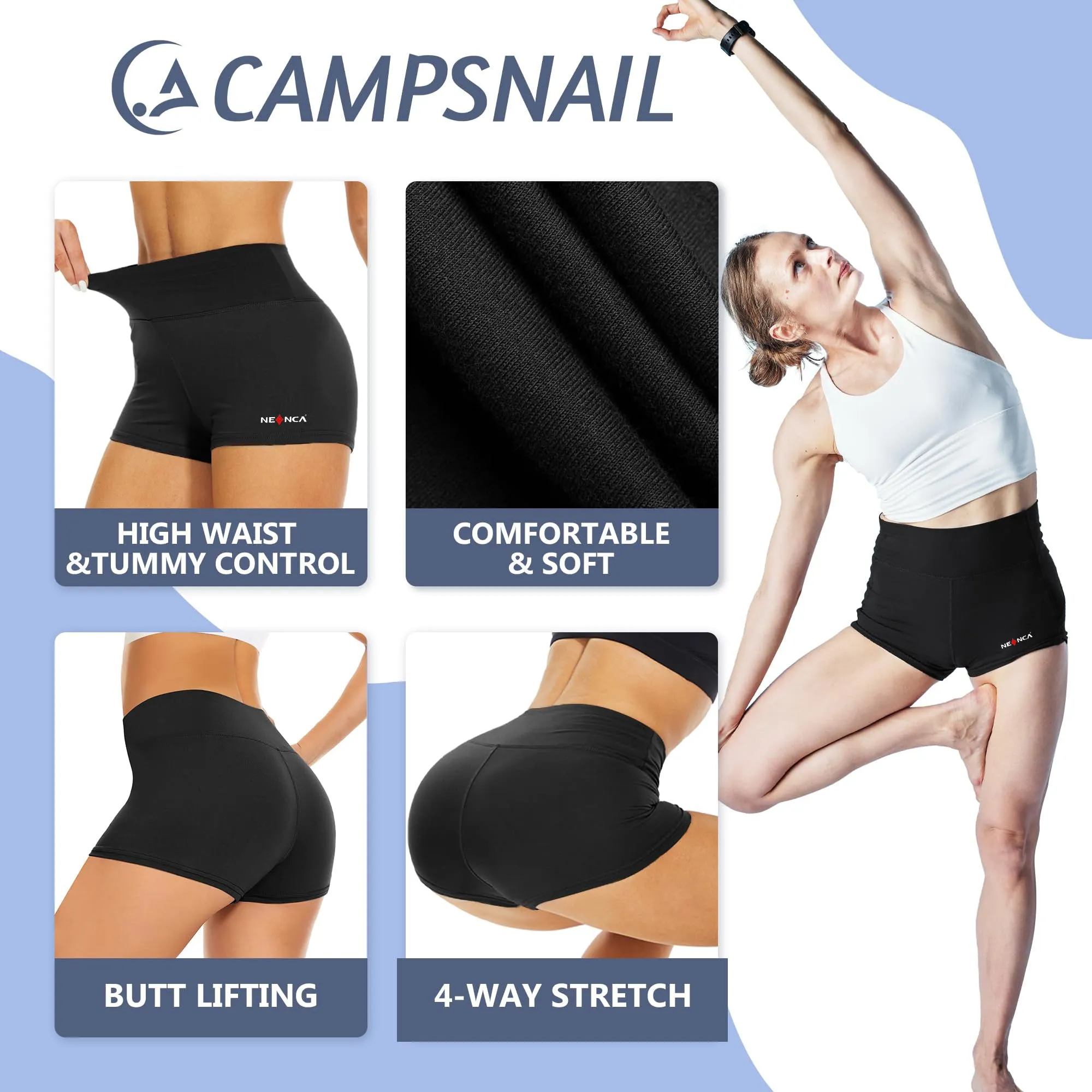 NEENCA Women's Fitness Cycling Shorts - 3"/5"/8" High Waist Tummy Control Spandex Skinny Volleyball Shorts for Yoga Dance