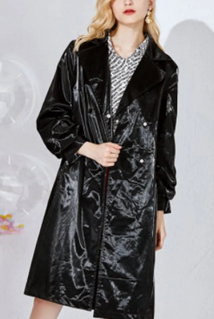 Patent Leather Shiny Mid-length Loose Coat