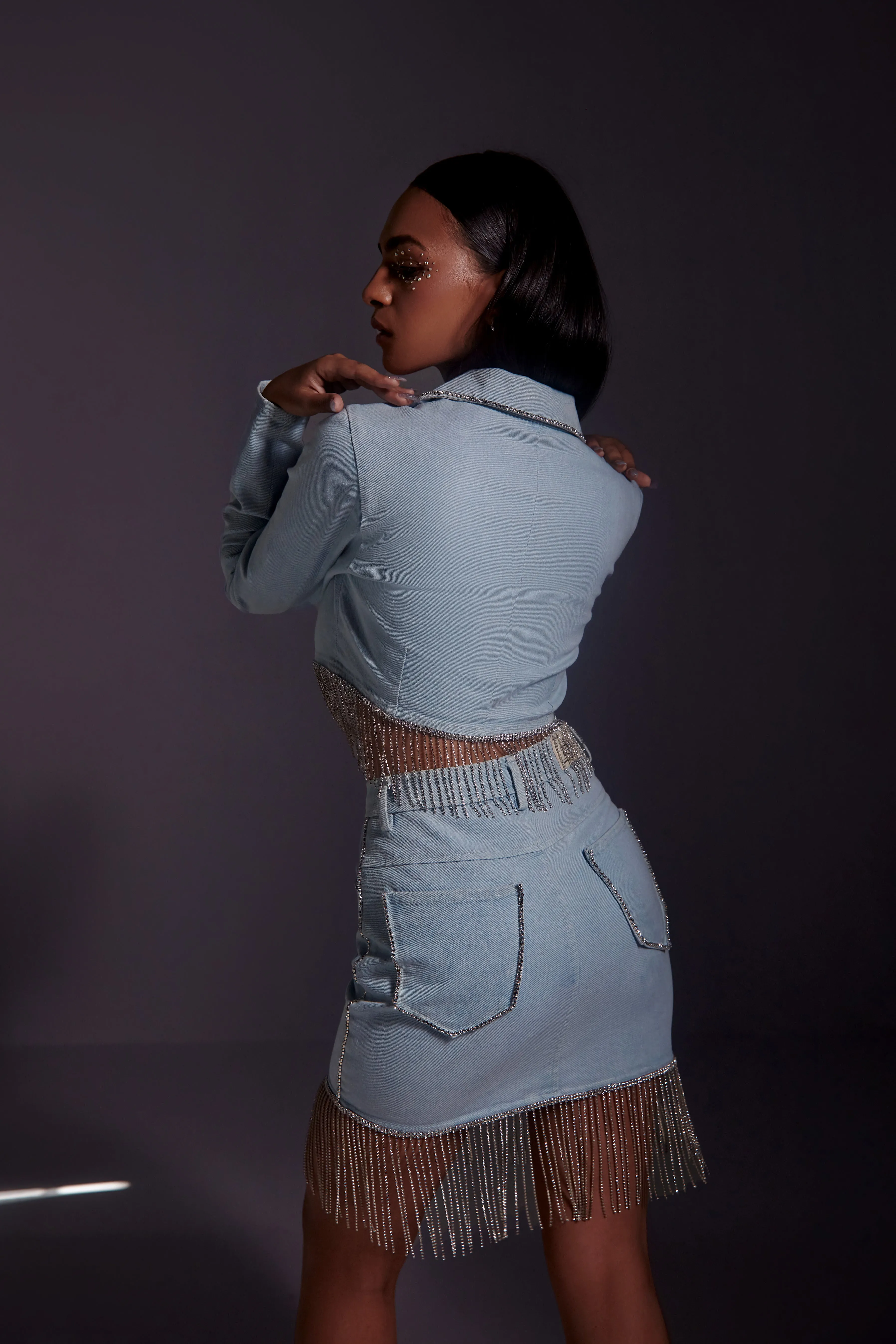 Rhinestone Embellished Denim Mini Skirt