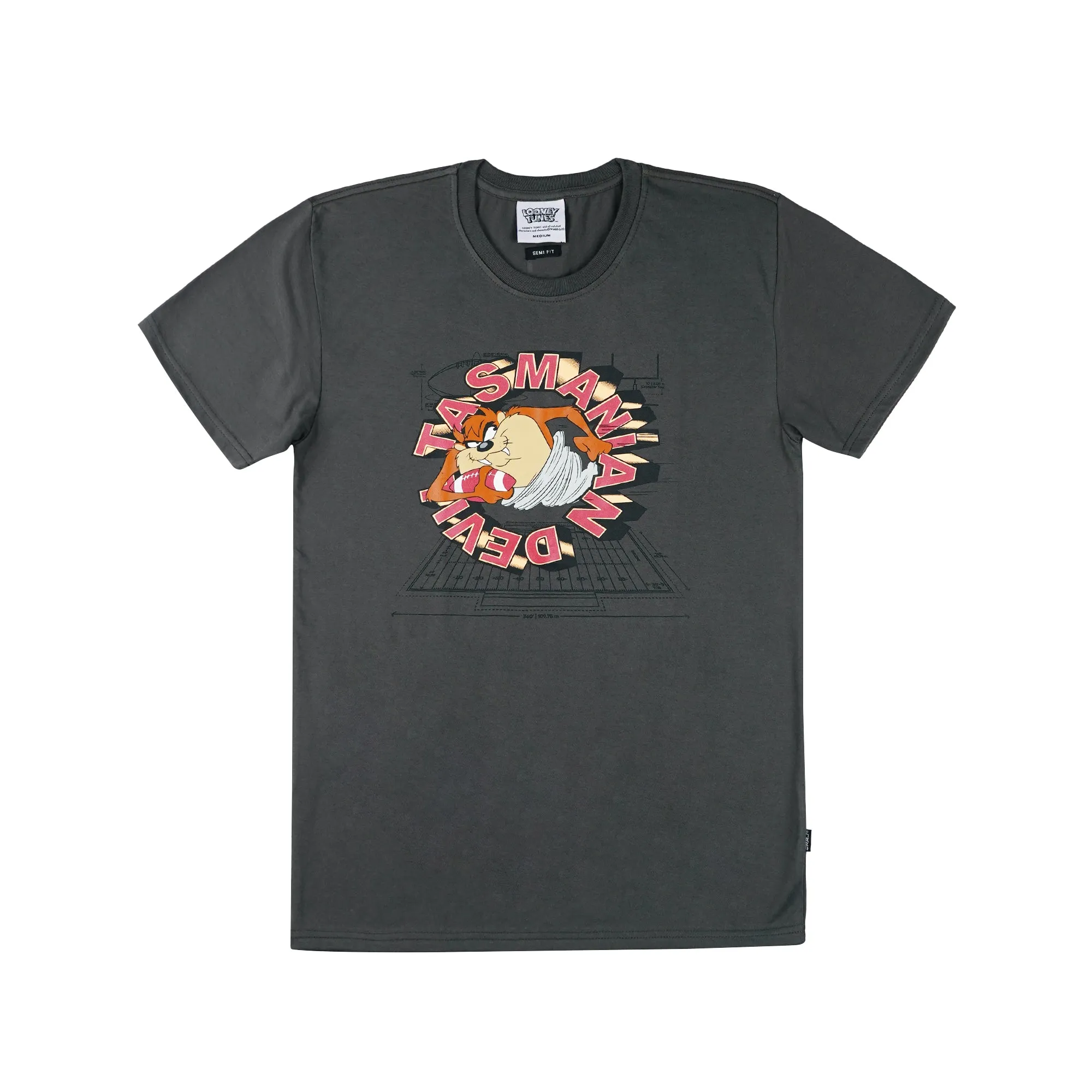 RRJ x Looney Tunes Tasmanian Devil Men's Basic Graphic Tees Semibody Fitting 161059-U (Charcoal Gray)